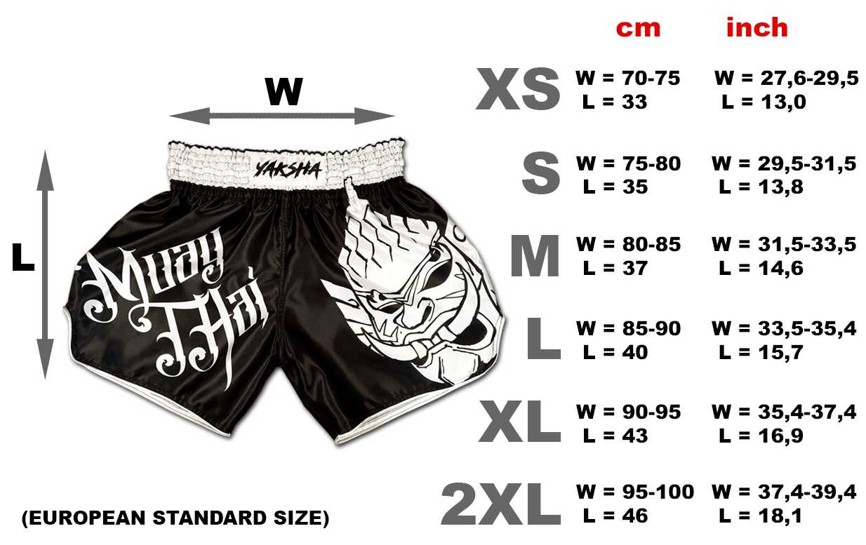 Muay Thai Shorts Size Chart