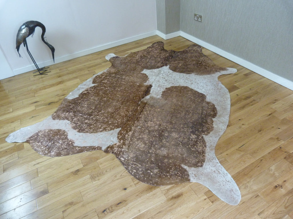 Brown And White With Rose Gold Metallic Cowhide Rug Cm155 Hide Rugs