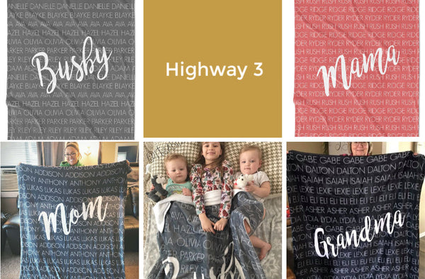 personalized name blankets highway 3 Friday apparel holiday gift guide