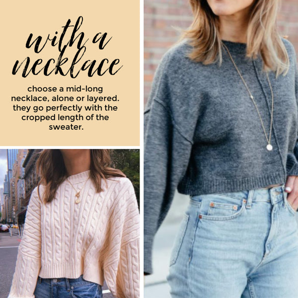 how to style cropped sweaters with a long layered necklace Friday apparel