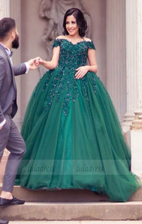 green lace ball gown