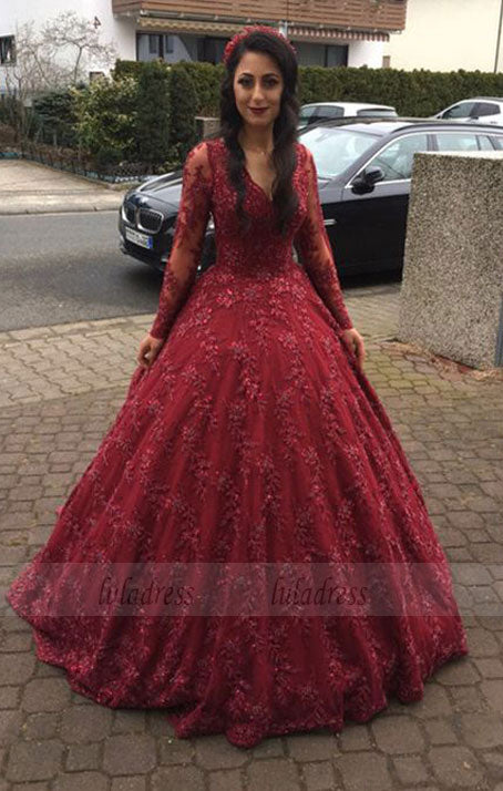 burgundy gown with sleeves