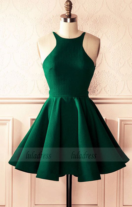 emerald green satin cocktail dress