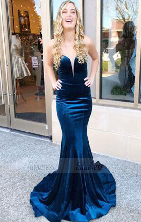 navy blue velvet evening gown