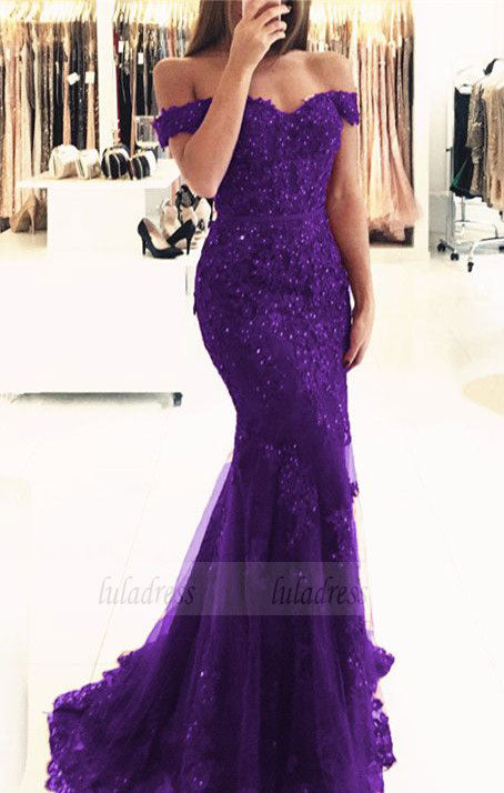 dark purple mermaid prom dress