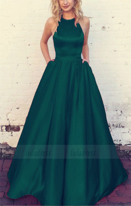 emerald green satin ball gown