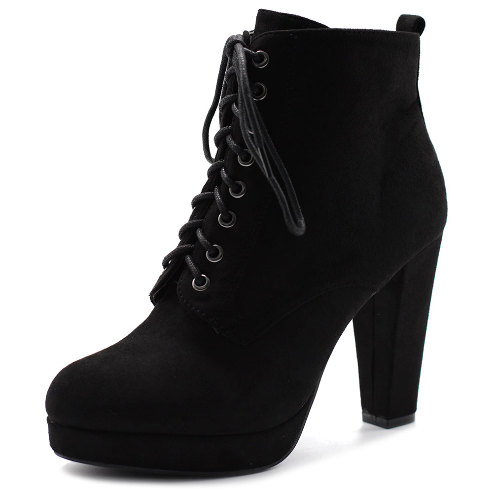 black lace up platform booties