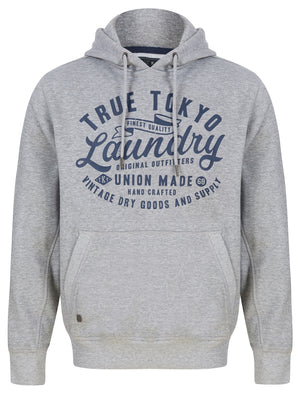 Sword Motif Brushback Fleece Pullover Hoodie in Light Grey Marl - triatloandratx