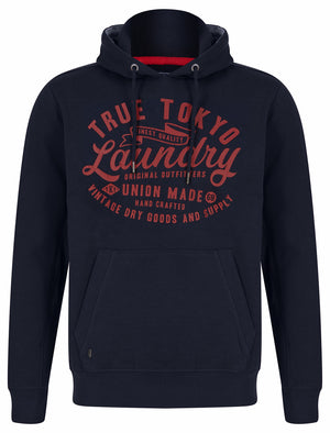 Sword Motif Brushback Fleece Pullover Hoodie in Sky Captain Navy - triatloandratx