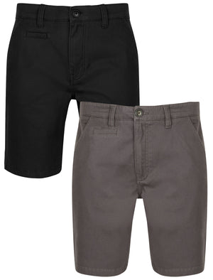 Daly 2 Pack Cotton Twill Chino Shorts with Stretch in Dark Grey / Jet Black - South Shore