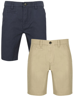 Daly 2 Pack Cotton Twill Chino Shorts with Stretch in Mood Indigo / Stone - South Shore