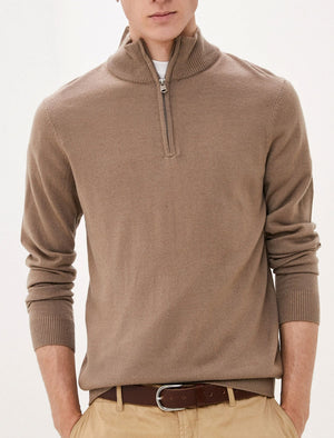 Redwood 2 Half Zip Neck Cashmilon Knit Jumper in Taupe - Kensington Eastside