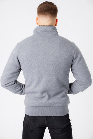 Percy Funnel Neck Zip Through Chunky Sweat With Borg Lining In Mid Grey Marl - Dissident