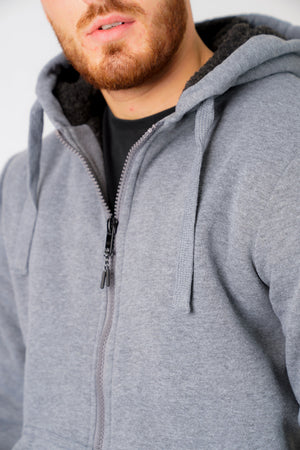 Bolo 2 Zip Through Chunky Hoodie With Borg Lining In Mid Grey Marl - Dissident