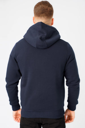 Bolo 2 Zip Through Chunky Hoodie With Borg Lining In Midnight Blue - Dissident