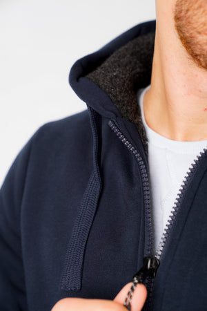 Bolo 2 Zip Through Chunky Hoodie With Borg Lining In Midnight Blue - Dissident