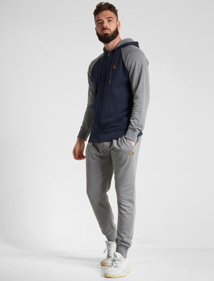 Replex 2pc Hoody & Jogger Brushback Fleece Tracksuit Co-ord Set in Sky Captain Navy / Mid Grey Marl - Kensington Eastside