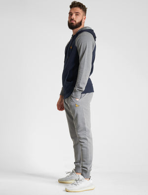 Replex 2pc Hoody & Jogger Brushback Fleece Tracksuit Co-ord Set in Sky Captain Navy / Mid Grey Marl - Kensington Eastside