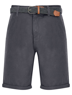 Sheringham Cotton Twill Chino Shorts With Woven Belt in Charcoal - triatloandratx