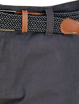 Sheringham Cotton Twill Chino Shorts With Woven Belt in Charcoal - triatloandratx