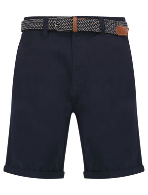 Sheringham Cotton Twill Chino Shorts With Woven Belt in Sky Captain Navy - assassinationinfo