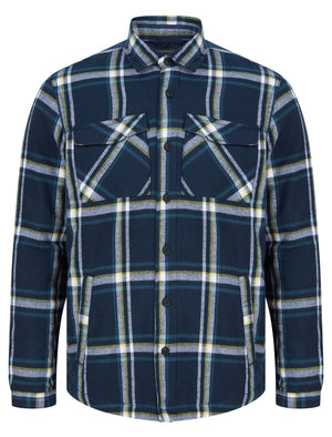 Hesperus Quilted Cotton Flannel Checked Overshirt Jacket in Sky Captain Navy - triatloandratx
