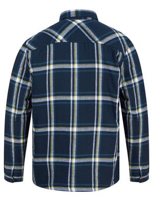 Hesperus Quilted Cotton Flannel Checked Overshirt Jacket in Sky Captain Navy - triatloandratx