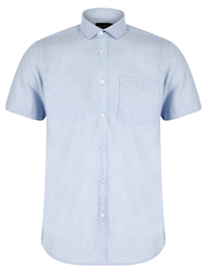 Bertrand Classic Collar Short Sleeve Cotton Linen Shirt in Soft Blue - triatloandratx