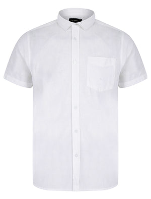 Bertrand Classic Collar Short Sleeve Cotton Linen Shirt in Bright White - triatloandratx