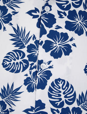 Chambal Floral Print Short Sleeve Open Collar Hawaiian Shirt in Bright White - triatloandratx