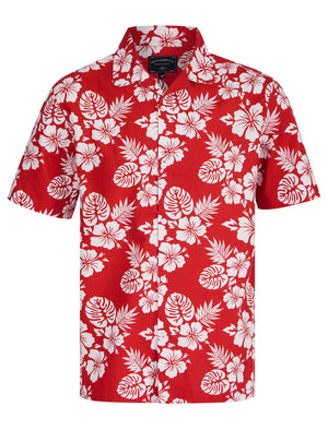 Chambal Floral Print Short Sleeve Open Collar Hawaiian Shirt in Washed Red - triatloandratx