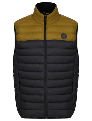Yestin Colour Block Quilted Puffer Gilet with Fleece Lined Collar in Golden Brown - triatloandratx