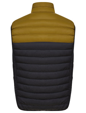 Yestin Colour Block Quilted Puffer Gilet with Fleece Lined Collar in Golden Brown - triatloandratx