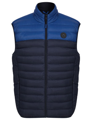 Yestin Colour Block Quilted Puffer Gilet with Fleece Lined Collar in Sodalite Blue - triatloandratx