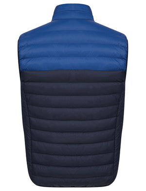 Yestin Colour Block Quilted Puffer Gilet with Fleece Lined Collar in Sodalite Blue - triatloandratx