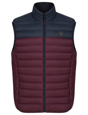 Yestin Colour Block Quilted Puffer Gilet with Fleece Lined Collar in Tawny Port - triatloandratx