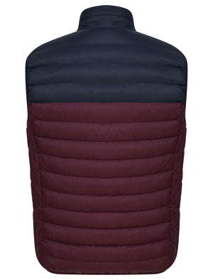 Yestin Colour Block Quilted Puffer Gilet with Fleece Lined Collar in Tawny Port - triatloandratx