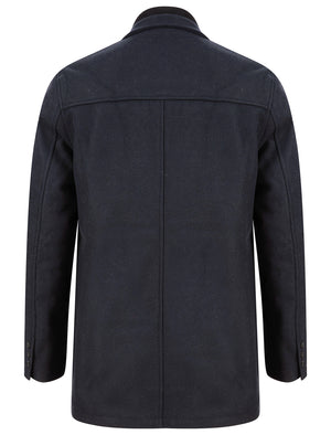 Indus Wool Look Funnel Neck Collar Tailored Coat with Quilted Mock Insert in Navy - triatloandratx