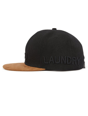 Myshkin Flat-Peak Snapback Baseball Cap with Faux Suede Peak in Black Denim - triatloandratx