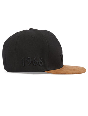 Myshkin Flat-Peak Snapback Baseball Cap with Faux Suede Peak in Black Denim - triatloandratx