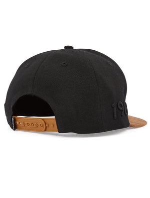 Myshkin Flat-Peak Snapback Baseball Cap with Faux Suede Peak in Black Denim - triatloandratx