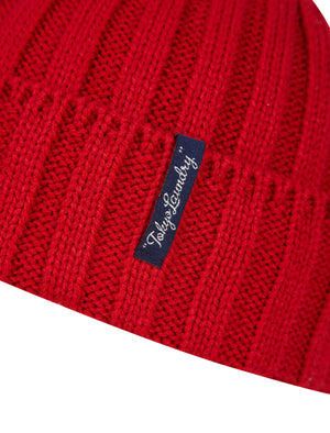 Men's Arnkell Chunky Ribbed Knit Beanie Hat in Barados Cherry - triatloandratx