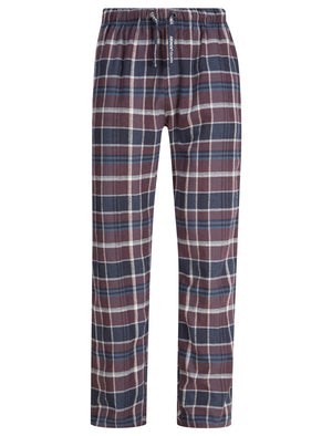 Leslie Checked Brush Flannel Cotton Lounge Pants in Port Royale / Navy  - triatloandratx