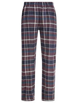 Leslie Checked Brush Flannel Cotton Lounge Pants in Port Royale / Navy  - triatloandratx