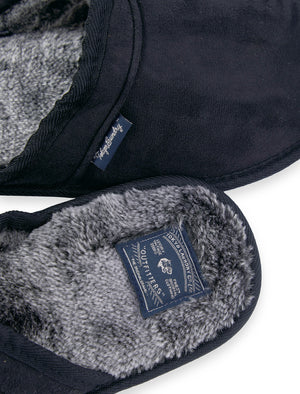 Tundra Faux-Suede Mule Slippers with Faux Fur Lining in Jet Black - triatloandratx