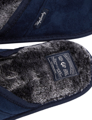 Tundra Faux-Suede Mule Slippers with Faux Fur Lining in Sky Captain Navy - triatloandratx