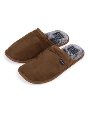 Tundra Faux-Suede Mule Slippers with Faux Fur Lining in Tan - triatloandratx