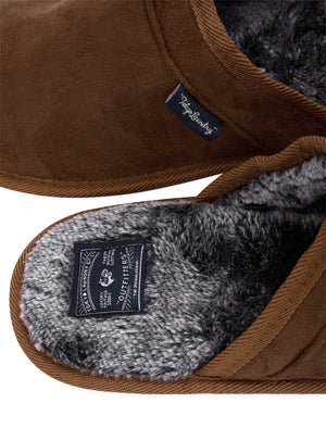 Tundra Faux-Suede Mule Slippers with Faux Fur Lining in Tan - triatloandratx