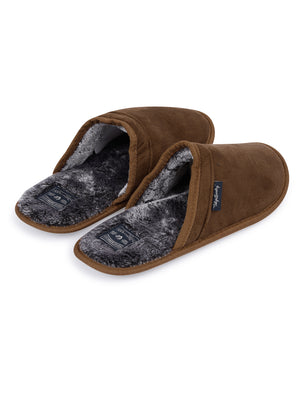 Tundra Faux-Suede Mule Slippers with Faux Fur Lining in Tan - triatloandratx