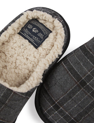 Deagal Faux Wool Checked Mule Slippers with Sherpa Fleece Lining in Grey - triatloandratx